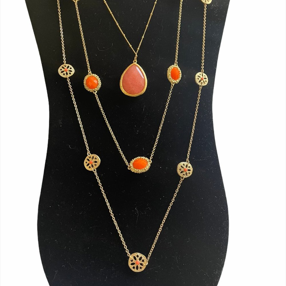 Coral and Gold Necklaces with Gold Chain